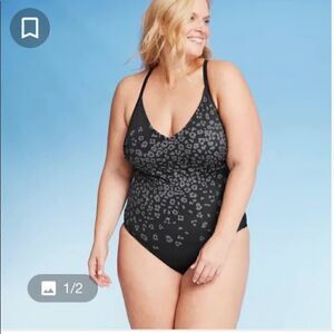 Kona Sol swimsuit one piece NEW plus size adjustable built-in bra black 18W